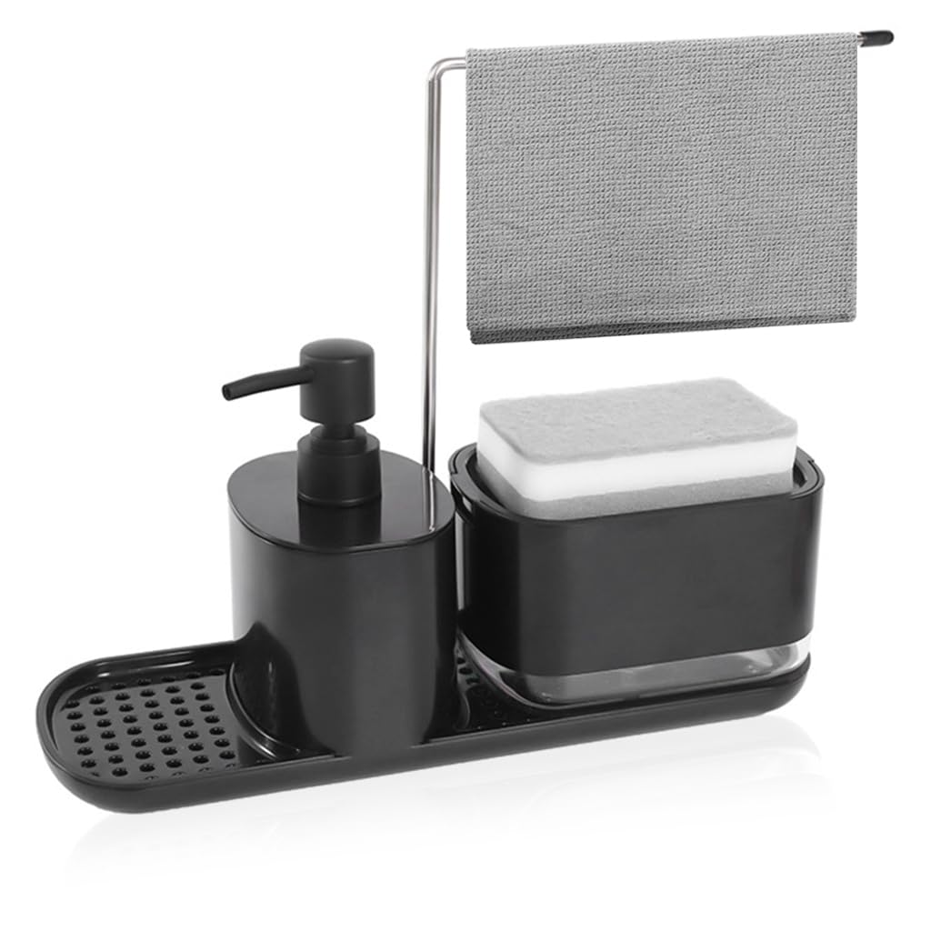 HASTHIP Kitchen Hand Soap Dispenser Multifunctional Kitchen Sponge Drain Rack with Cleanser Dispenser Bathroom Soap Dispensers Cleanser Dispenser with Tray and Dishcloth Holder HASTHIP Kitchen Hand Soap Dispenser Multifunctional Kitchen Sponge Drain Rack with Cleanser Dispenser Bathroom Soap Dispensers Cleanser Dispenser with Tray and Dishcloth Holder